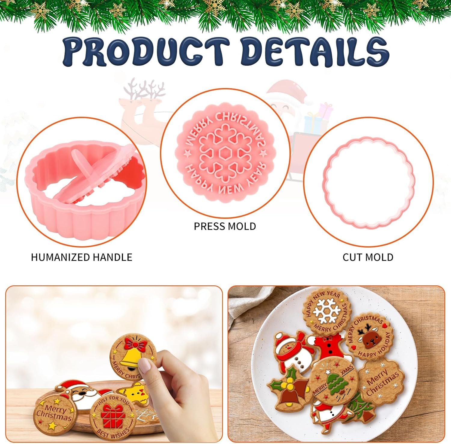 24 Pieces Christmas Cookie Cutters, 3D Gingerbread Xmas Embossing Santa Claus Elk Snowman Shapes Plastic Biscuit Cutter Molds with Plunger Stamp for Baking Holiday Party Supplies - Image 4