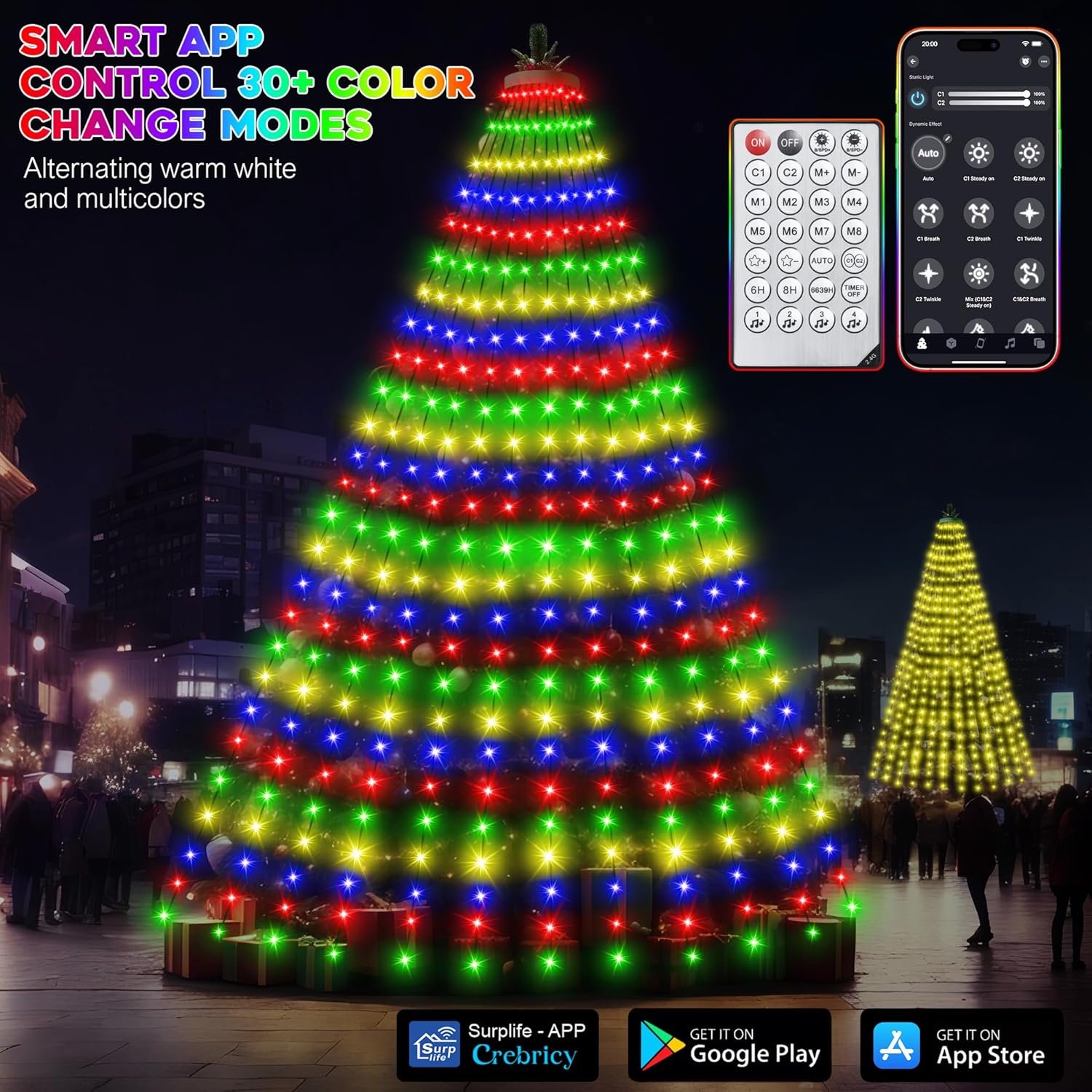 30+ Modes Smart Ring Christmas Tree Lights Indoor Outdoor - 6.56Ft x 12 Lines 288 LED Easy App Control Color Changing Timer Remote Waterproof for 6 7 Ft Xmas Trees (Warm White or Multicolor) - Image 8