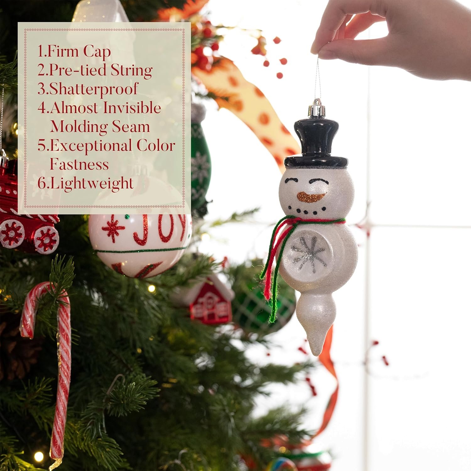 Valery Madelyn 100ct Christmas Ornaments Set, Red Green White Shatterproof Christmas Tree Decorations Variety Ball Ornaments Bulk, Whimsical Hanging Ornaments for Xmas Trees Holiday Party Decor - Image 6
