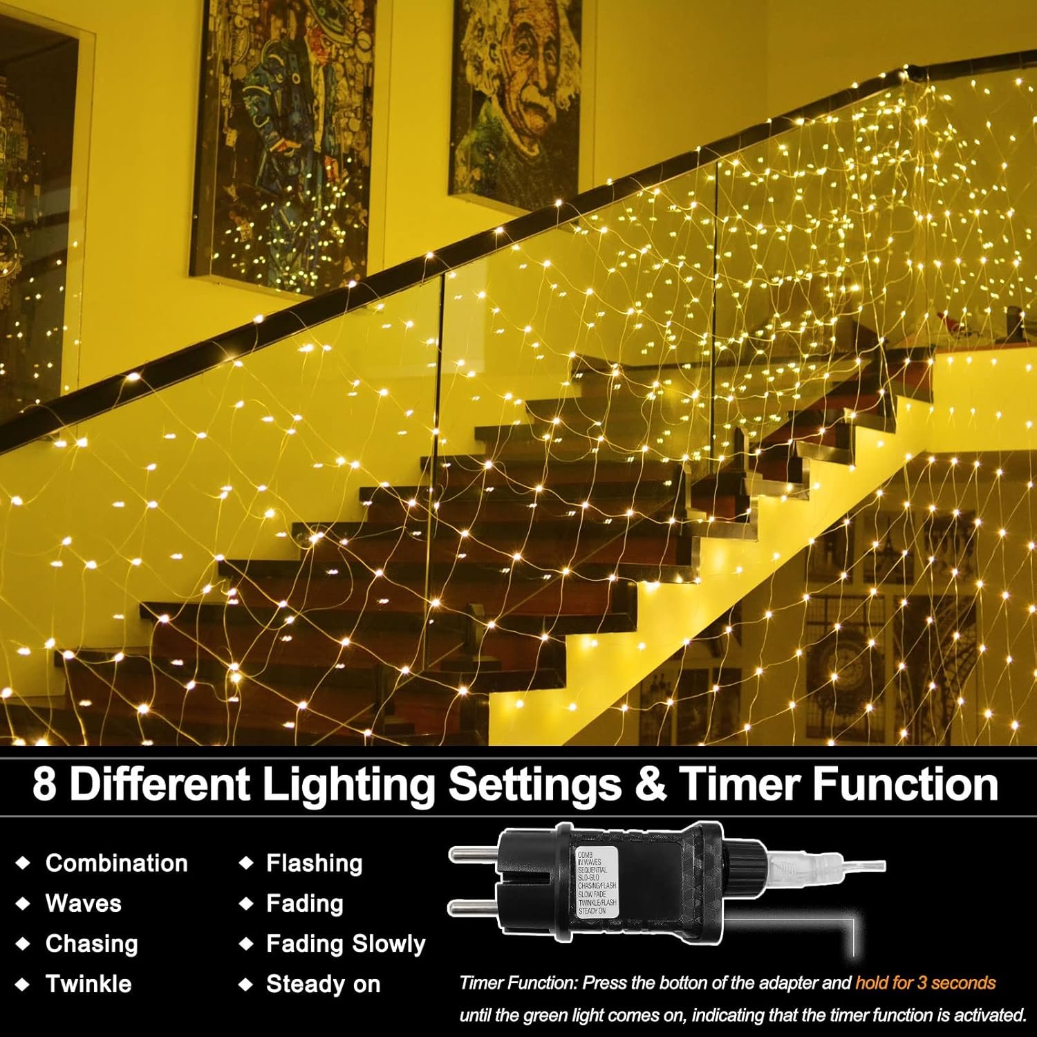 20Ft x 13Ft Net Lights Outdoor Mesh Lights Plug in, 720 LED Net Lights IP68 Fully Waterproof for Party Garden Backyard Wall Bush Christmas Decor (Warm White) - Image 6