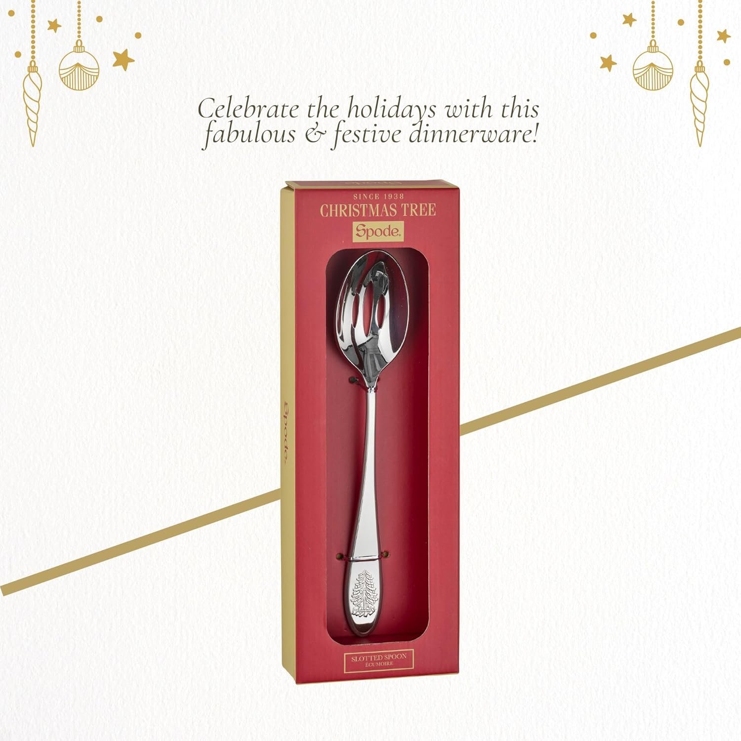 Spode Christmas Tree 10" Slotted Serving Spoon, Holiday Flatware for Festive Gatherings, Christmas Serving Utensils - 18/10 Stainless Steel Decorative Flatware for Christmas Table Settings - Image 6