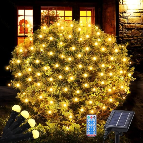 Solar Net Christmas Lights Outdoor,5ftx5ft 100Led Net Lights Outdoor Mesh Lights,8 Modes Connectable Net Christmas Lights Outdoor for Shrubs, Bush Lights Outdoor Christmas Décor(Warm White) - Image 2