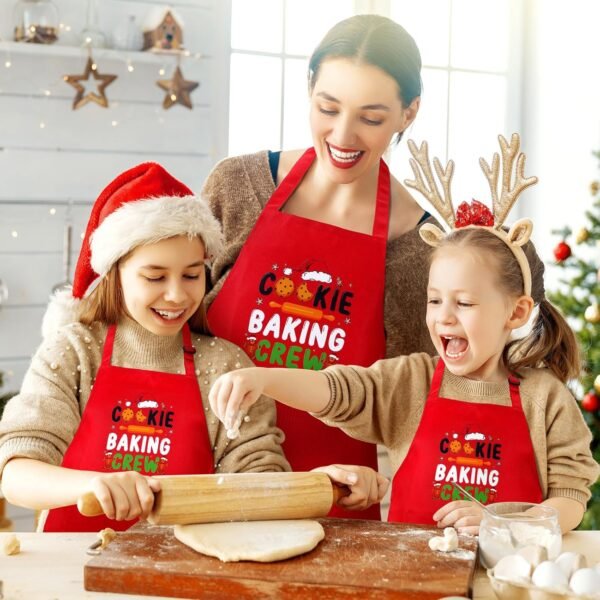 Suhine 4 Pack Christmas Matching Aprons Christmas Baking Crew Kitchen Apron for Family Cooking Baking - Image 5