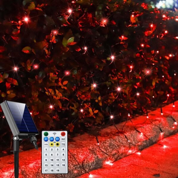 Solar Net Christmas Lights Red, 200 LED Net Lights Outdoor Mesh Lights, Waterproof 19 Modes Solar Powered String Lights for Garden, Yard, Bushes, Trunk, Halloween, Xmas Tree Decor-9.8ft x 6.6ft - Image 6