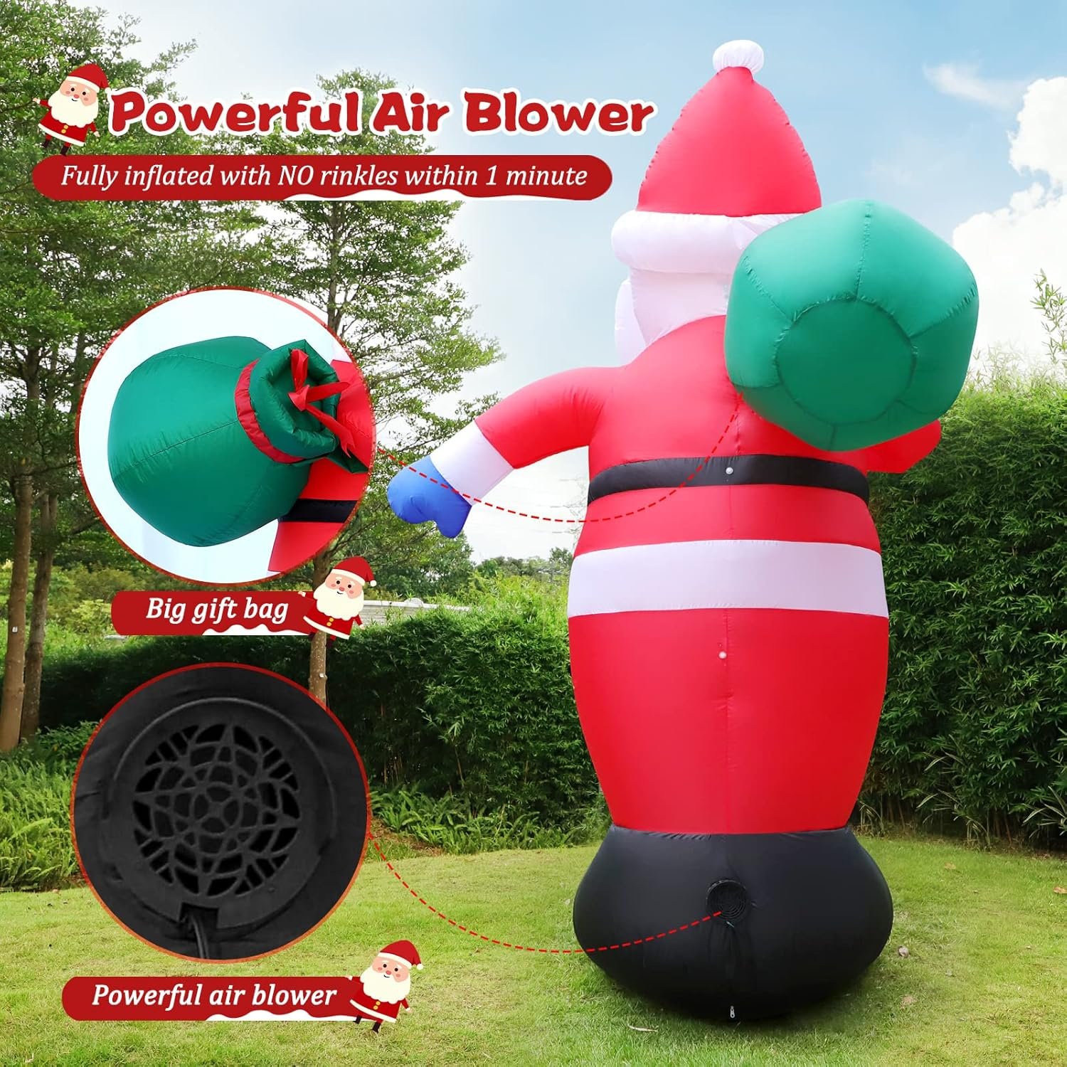 8 FT Christmas Inflatable Santa Claus Outdoor Decorations, Blow Up Santa Claus with Gifts Bag, Giant Santa Carrying Present Sack, Built-in LED Light, Xmas Outside Decor for Front Back Yard Garden Lawn - Image 3