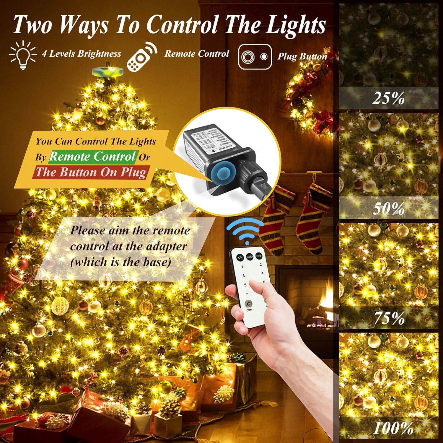 aneeway Christmas Tree Lights, 400 LED Christmas Lights with 8 Light Modes & Memory Function, 6.6FT x 16 String Lights with Timing Function & Remote Control for Christmas Decorations - Warm White - Image 3