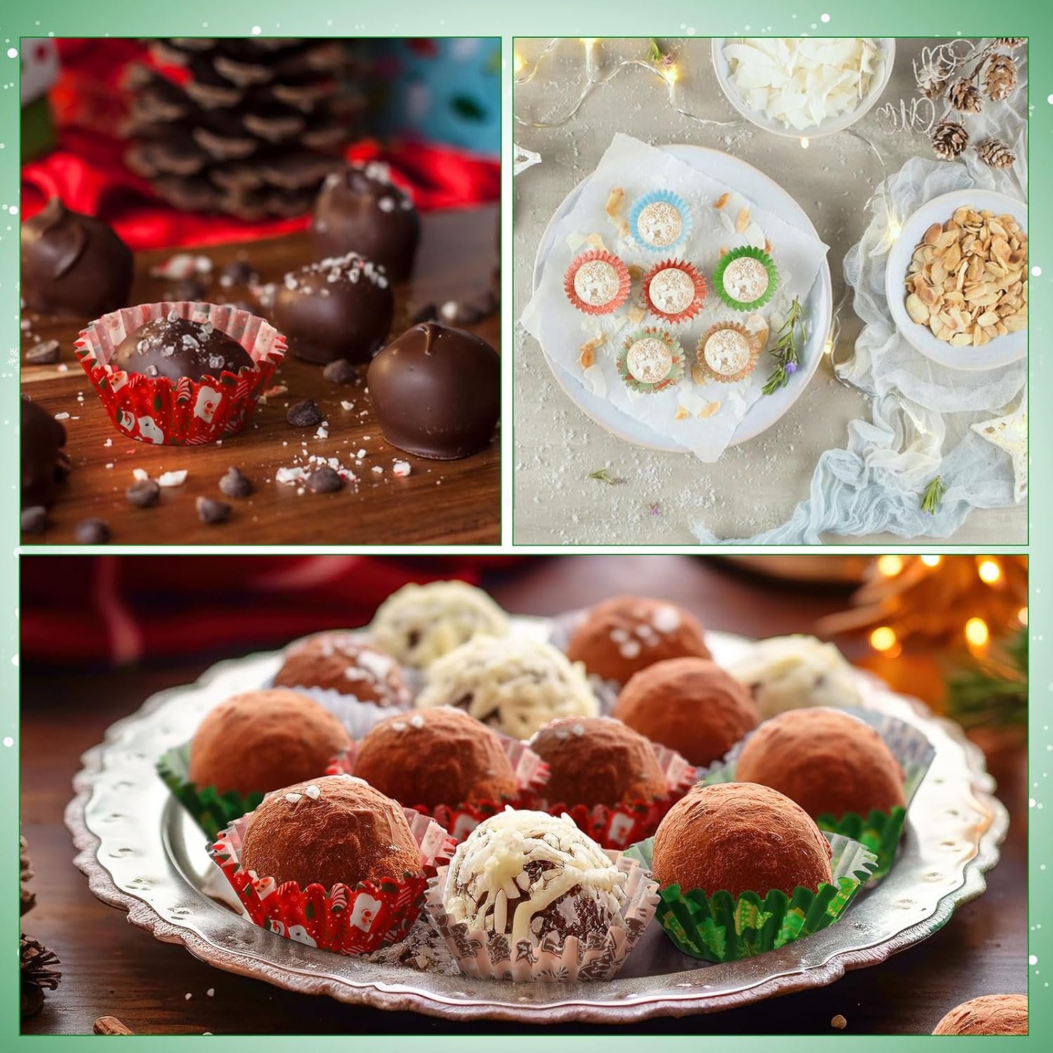 AUGSUN 800pcs Christmas Cupcake Liners Paper Candy Cups Santa Claus Snowman Snowflake Mini Muffin Liners for Xmas Holiday Party Cake Candy Truffles Chocolate Making Supplies(8 Designs) - Image 7