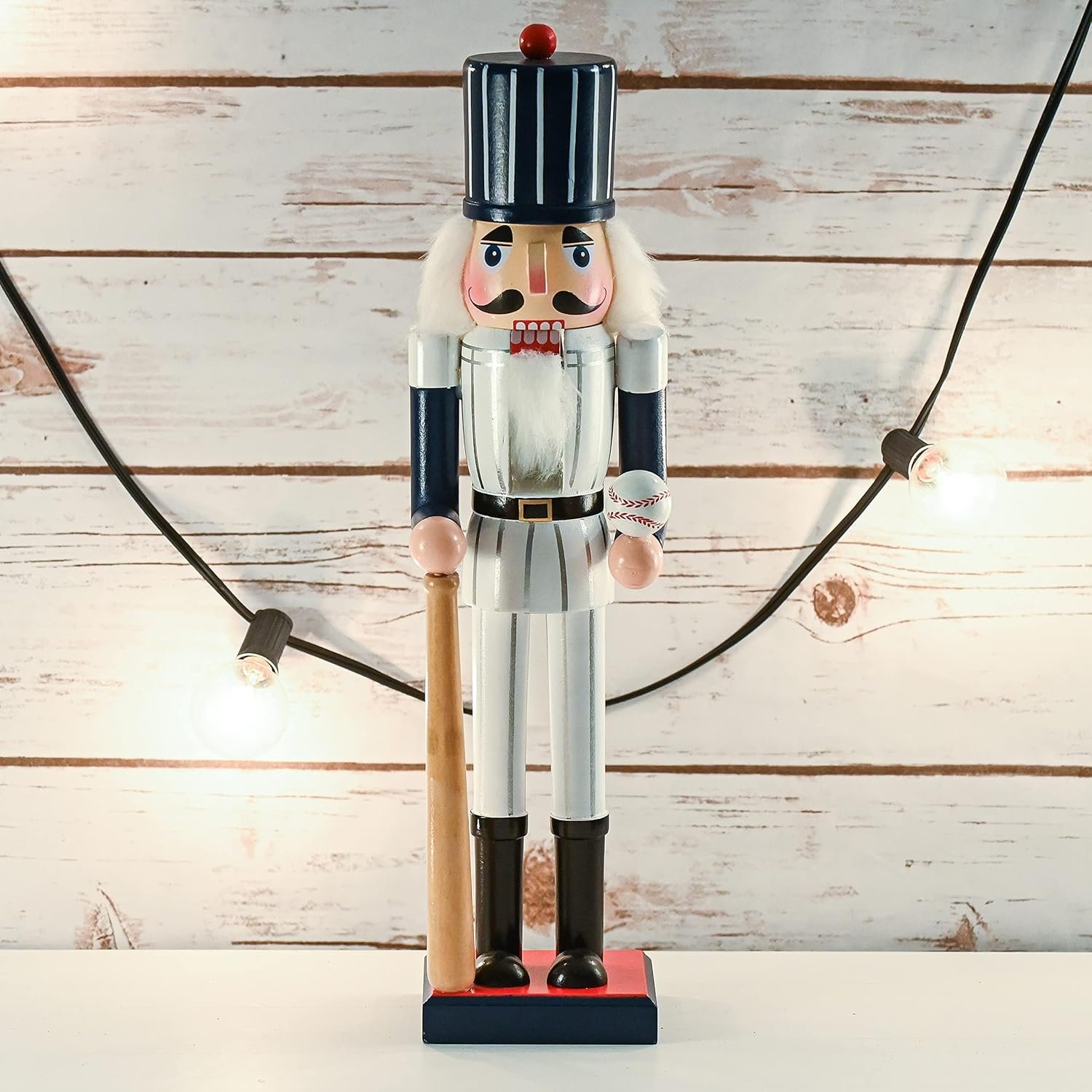 Ornativity Christmas Baseball Player Nutcracker - Baseball Player Figure with White Pin Stripe Uniform and Bat Xmas Sports Holiday Decor Nutcracker 15" - Image 3