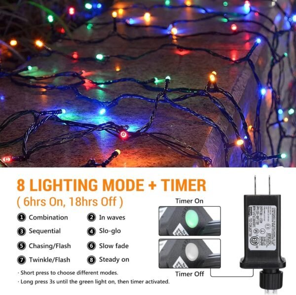 Toodour Christmas Lights Outdoor, 328ft 1000 LED Christmas String Lights, 8 Modes, Timer, Waterproof Christmas Fairy Twinkle Lights for Home Garden Yard Wedding Party Tree Xmas Decors - Multicolor - Image 4