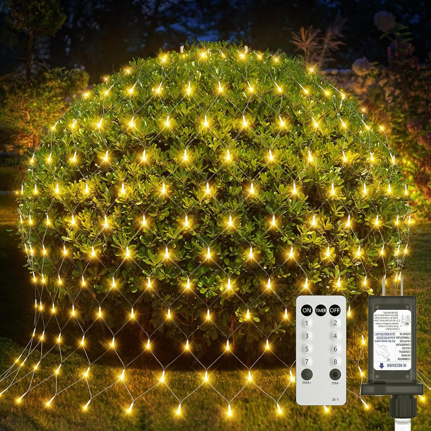 12ft x 5ft 360LED Christmas Net Lights, Connectable Outdoor Mesh Bush Lights with 8 Modes, Timer, Dimmer, Memory Function, Waterproof for Indoor Outdoor Decor. Warm White - Image 2