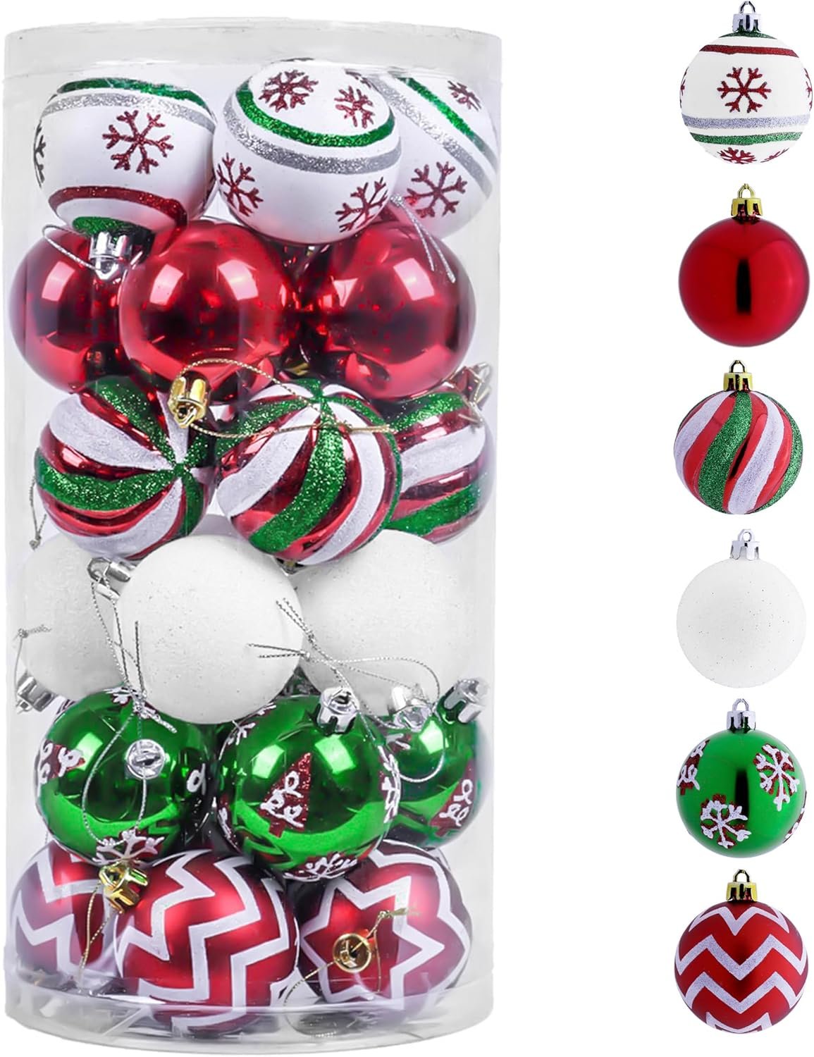 Valery Madelyn Christmas Ornaments Tree Decorations, 30ct Red Green White Shatterproof Christmas Ball Ornaments Set, 2.36 Inch Decorative Hanging Ornament Bulk for Xmas Holiday Party Decor - Image 2