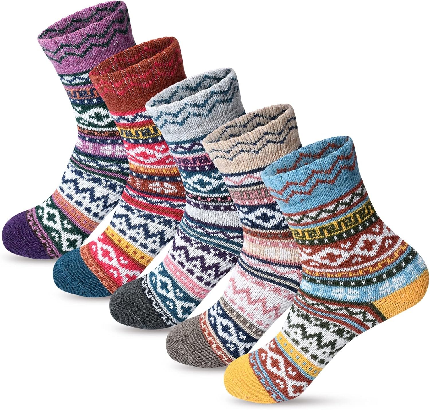 FYC Winter Womens Socks Wool Warm Thick Knit Cozy Crew Casual Vintage Soft Socks for Women Christmas Gifts Socks 5 Pairs - Image 2