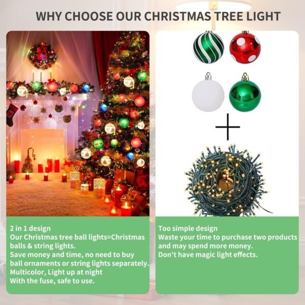 Christmas Ball Ornament Lights,28ft 25 Bulbs Christmas Tree Lights, Indoor Christmas String Lights,Plug in Expandable Wire Lights for Christmas Holiday Party - Image 5