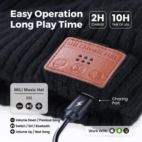 MiLi Bluetooth Beanie - Bluetooth 5.0+ Music Hat, Musical Gadgets Cap, 10-HR Play Time, Stocking Stuffers for Men Dad Husband - Image 5