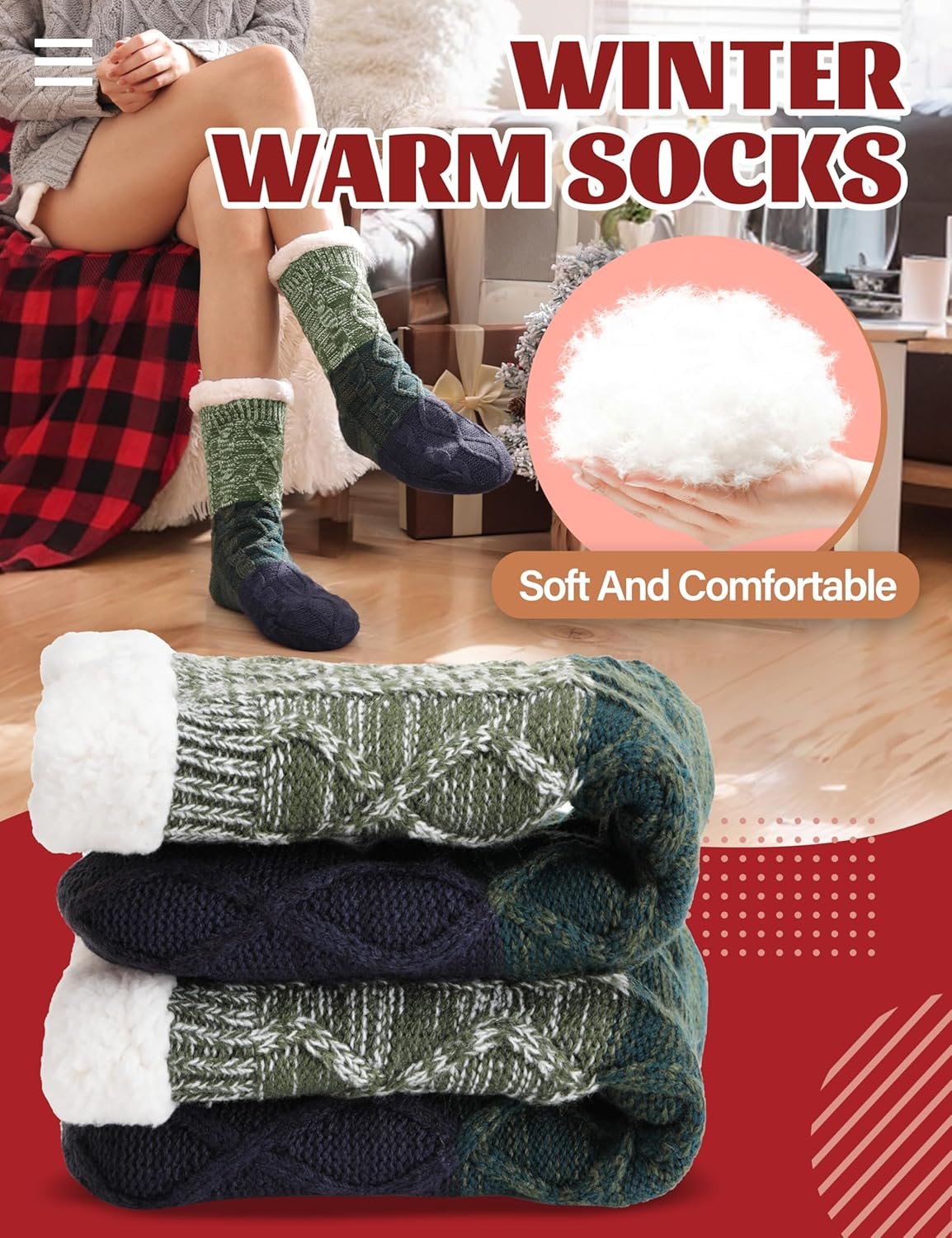 Anlisim Women Slipper Socks Non Slip Fuzzy Fluffy Thick Warm Cabin Cozy Comfy Soft Fleece Home Grips Socks - Image 6