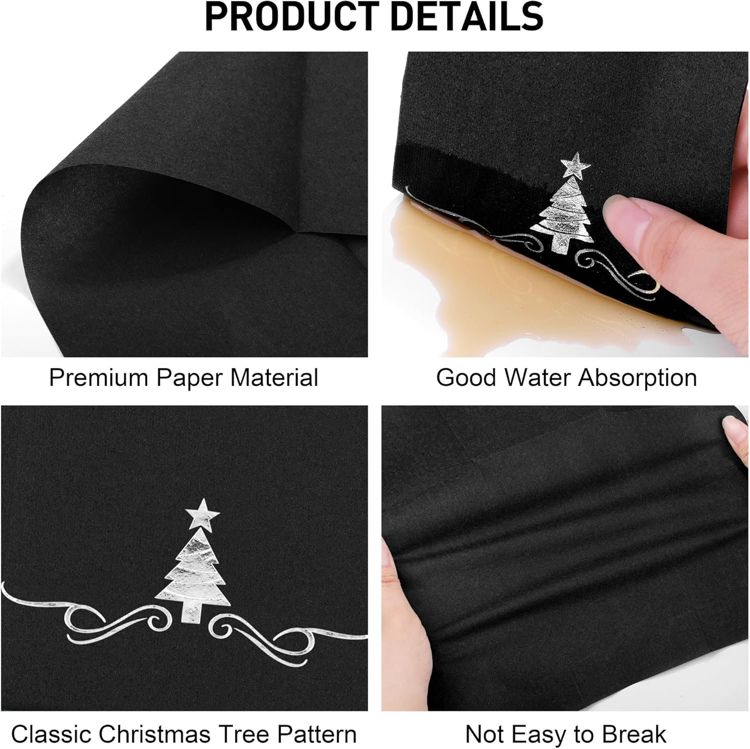 100 Pack Christmas Disposable Guest Napkins 12 x 17 Inch Silver Foil Christmas Trees Napkins Xmas Tree Hand Towels for Bathroom Kitchen Weddings Christmas Holiday Party, Black - Image 4