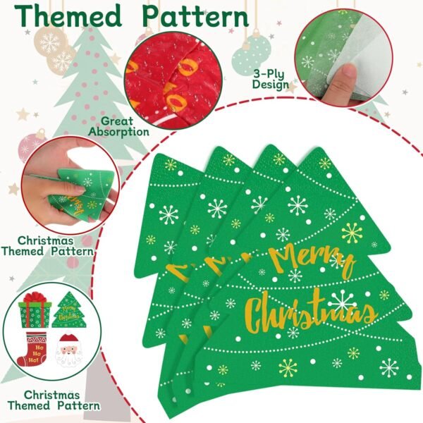 100 Pcs Christmas Paper Napkins, 3-Ply Cute Christmas Napkins Santa Napkins Xmas Tree Napkins Christmas Cocktail Napkins Holiday Dessert Napkins for Xmas Winter New Year - Image 5