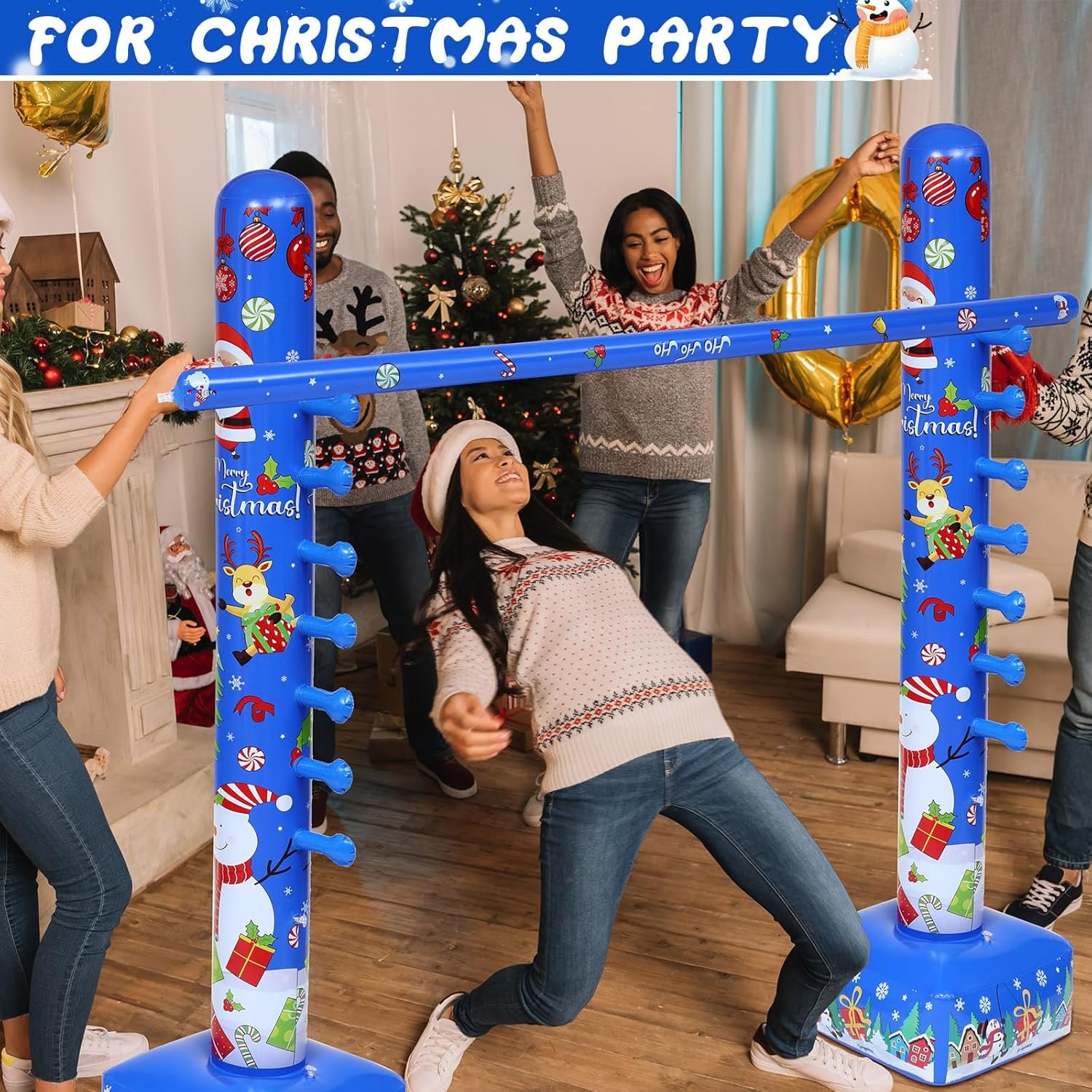 2 Pack Christmas Inflatable Limbo Party Game 59 in Santa Xmas Tree Indoor Outdoor Family Party Favor Easy Setup for Birthday Backyard Picnic Winter Holiday Decor (Snowman) - Image 4