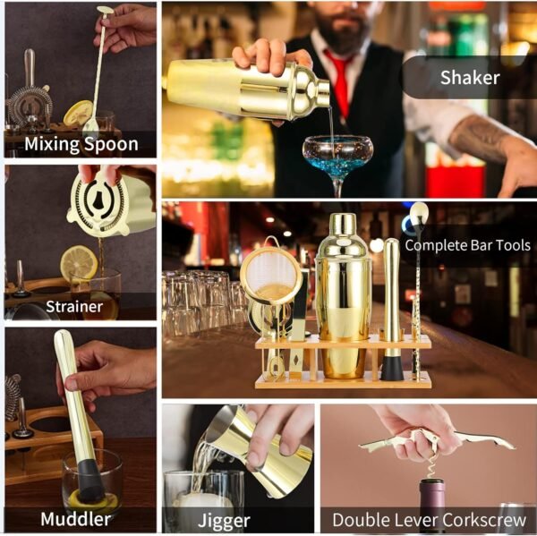 Bartender Kit 11-Piece Cocktail Shaker-Muddler for Cocktails 25oz Boston Shaker-Bar Accessories with Stylish Bamboo Stand Mix Drink Shaker kit Perfect Martini kit with Cocktail Recipes Booklet - Image 7