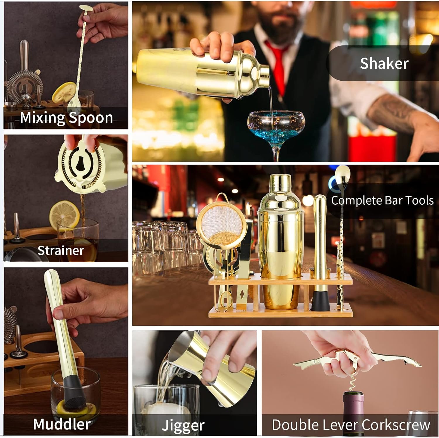 Bartender Kit 11-Piece Cocktail Shaker-Muddler for Cocktails 25oz Boston Shaker-Bar Accessories with Stylish Bamboo Stand Mix Drink Shaker kit Perfect Martini kit with Cocktail Recipes Booklet - Image 7