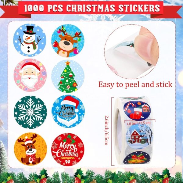 1000 Pieces Christmas Roll Stickers 1 Inch Winter Holiday Envelope Stickers Round Xmas Label Tag Seal Sticker for Christmas Party Supplies, Book, Cards, Water Bottles Decor - Image 5