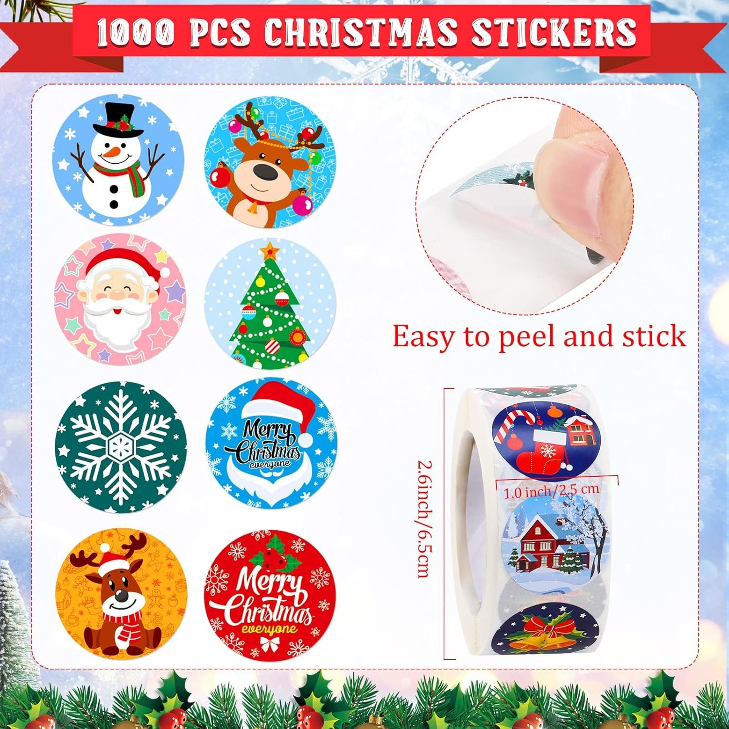 1000 Pieces Christmas Roll Stickers 1 Inch Winter Holiday Envelope Stickers Round Xmas Label Tag Seal Sticker for Christmas Party Supplies, Book, Cards, Water Bottles Decor - Image 5