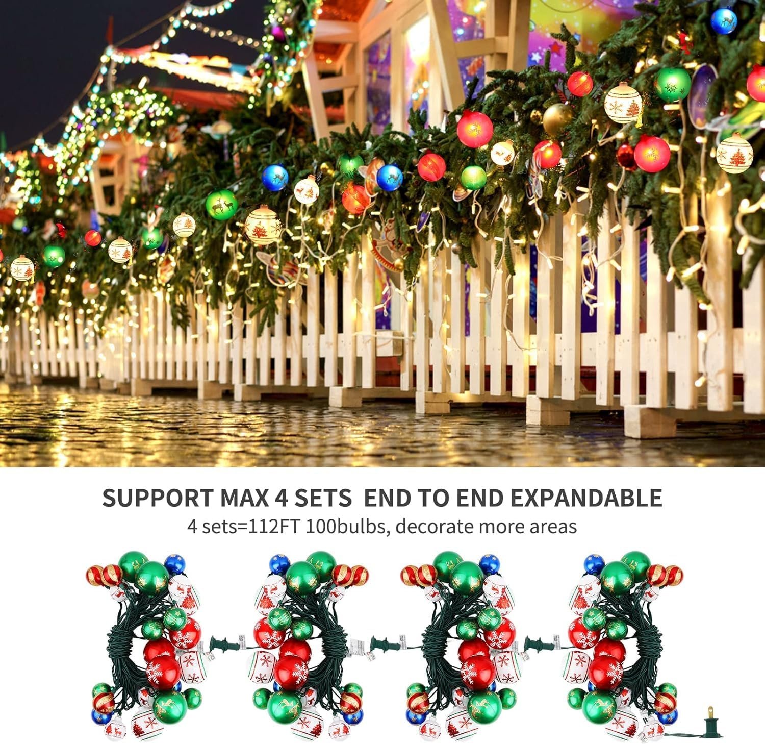 Christmas Ball Ornament Lights,28ft 25 Bulbs Christmas Tree Lights, Indoor Christmas String Lights,Plug in Expandable Wire Lights for Christmas Holiday Party - Image 6