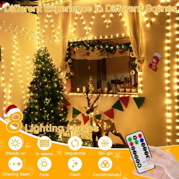 Ollny Christmas Lights 1000 LED 330 FT, IP67 Waterproof Plug in Christmas Tree Lights with Remote, 8 Modes, 3 Timers, Dimmable, House Xmas Indoor Decorations Outdoor Christmas Lights (Warm White) - Image 7