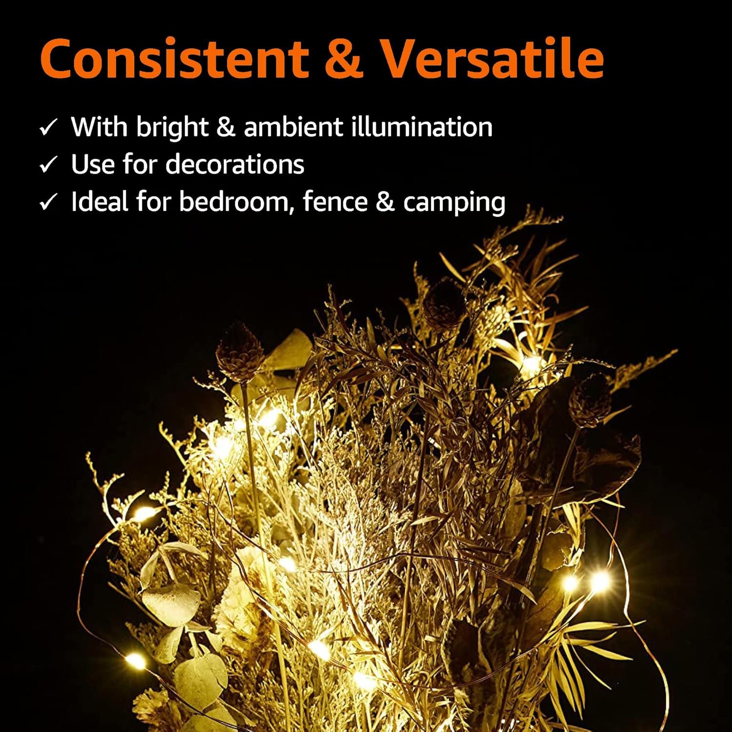Amazon Basics 9ft 25 LED Fairy Lights, Battery Powered Outdoor String Lights for Bedroom, 2-pack (50 LEDs total), Warm White - Image 5
