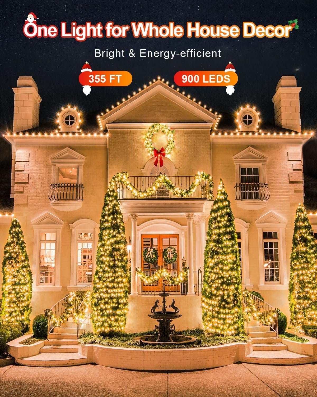 355FT 900 LED Christmas Lights, Extra Long Outdoor String Lights Waterproof, Timer & Memory, 8 Modes Dimmable Plug in Fairy Lights for Outside Tree Wedding Patry Holiday Decorations, Warm White - Image 3