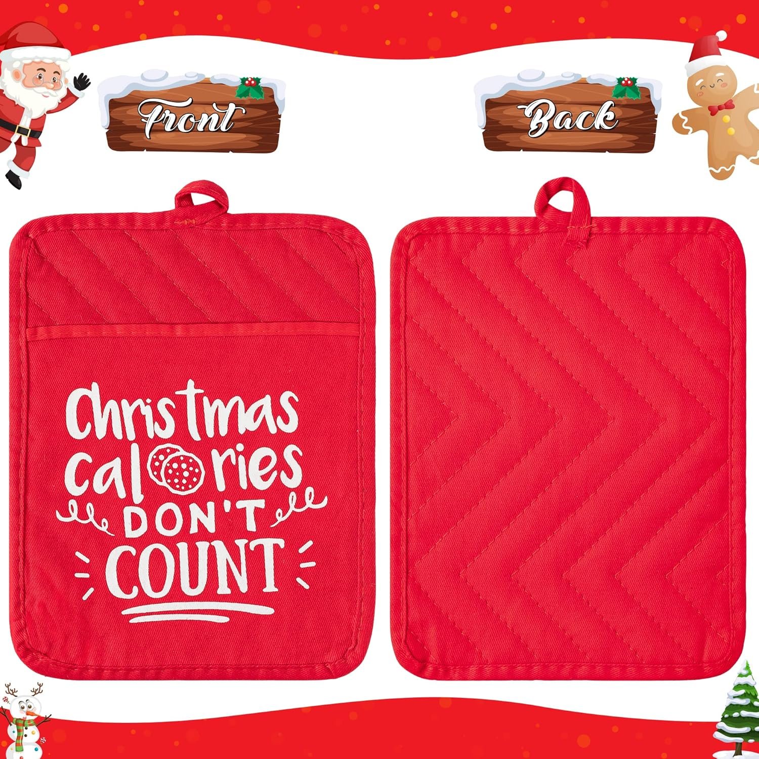 R HORSE 6 Pieces Christmas Pot Holders with Pocket Xmas Cotton Potholders for Kitchen Machine Washable Oven Mitts Heat Resistant Hot Pads Red Cookie Bag for Christmas Kitchen Gift 7 x 9 in - Image 8