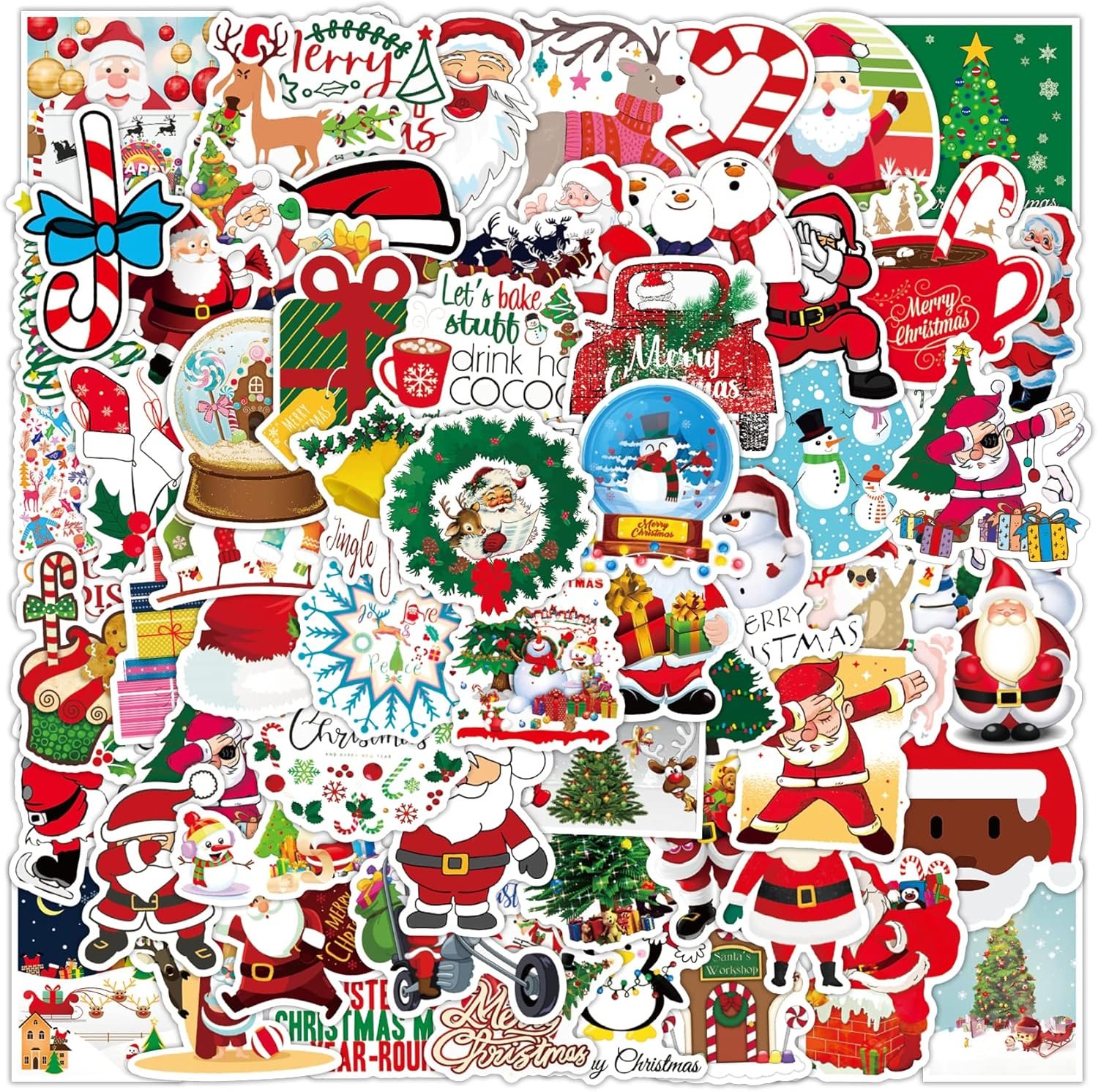 Cobee Christmas Stickers, 100 Pieces Xmas Vinyl Stickers Decals Waterproof Merry Christmas Decoration Stickers Holiday Party Stickers for Water Bottles Scrapbook Laptop Party Favor - Image 2