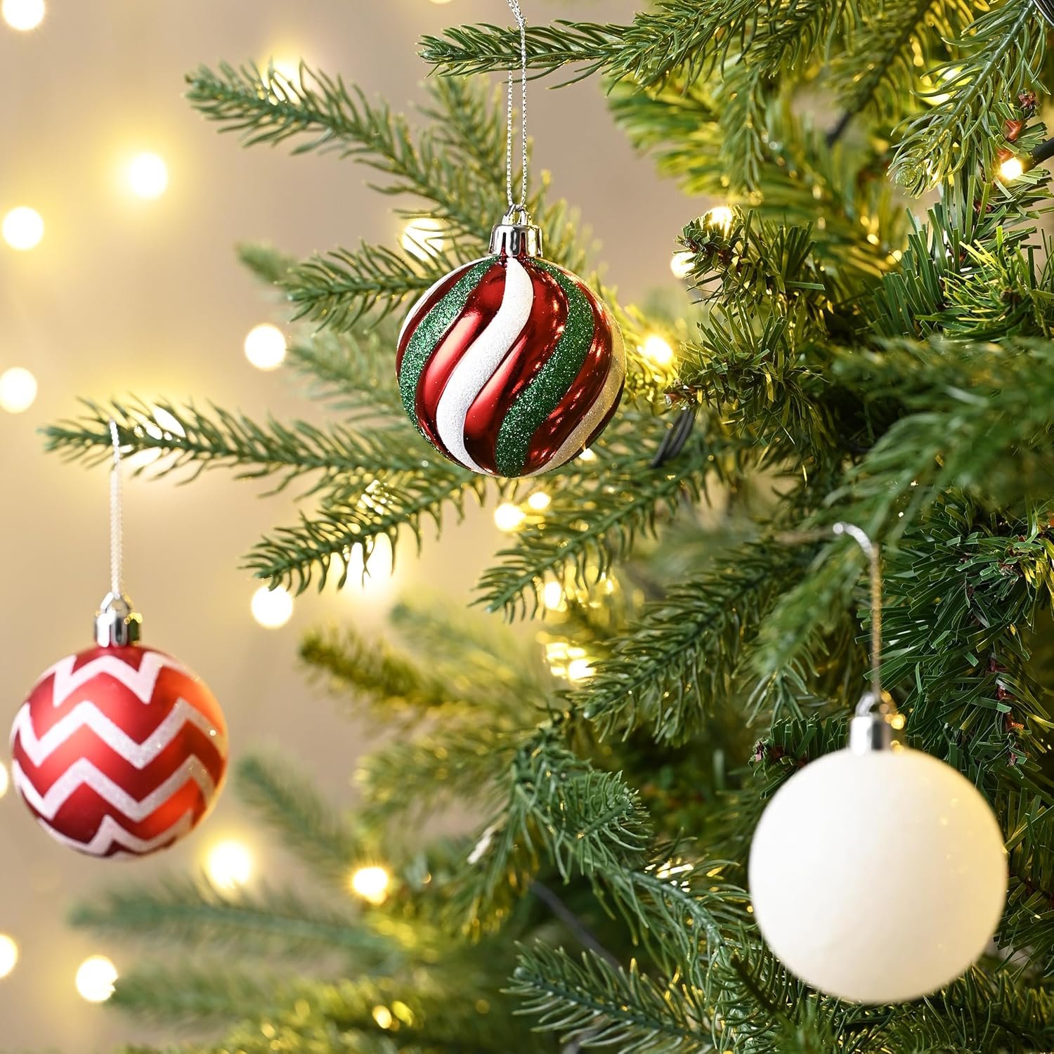 Valery Madelyn Christmas Ornaments Tree Decorations, 30ct Red Green White Shatterproof Christmas Ball Ornaments Set, 2.36 Inch Decorative Hanging Ornament Bulk for Xmas Holiday Party Decor - Image 3