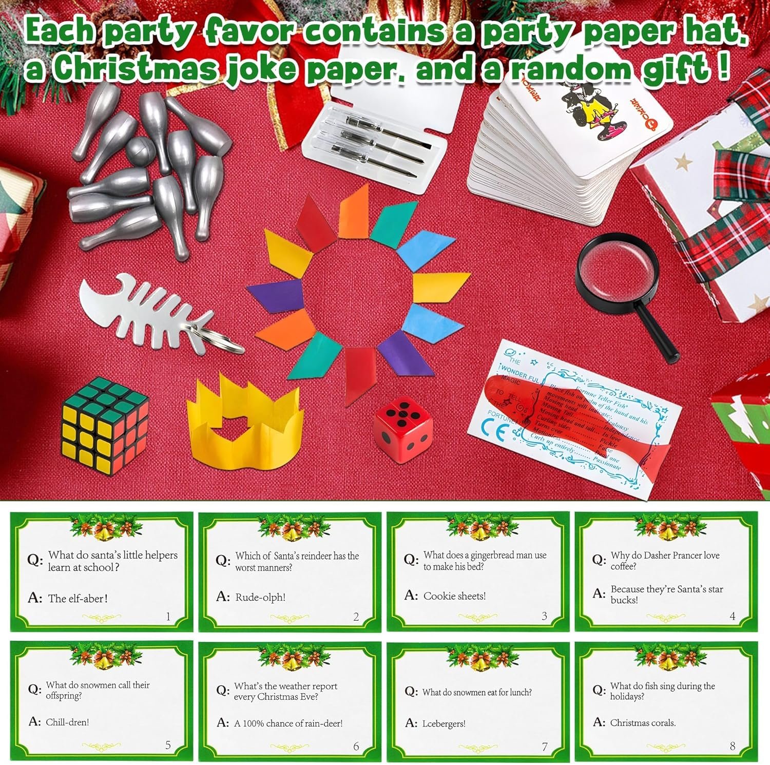 8 Pack Christmas Party Favors No Snap Party Table Favors with Party Hat, Joke & Little Gift Inside, Holiday Party Favor Supplies for Kids and Adults, Christmas Seasonal Holiday Dinner Traditions - Image 3