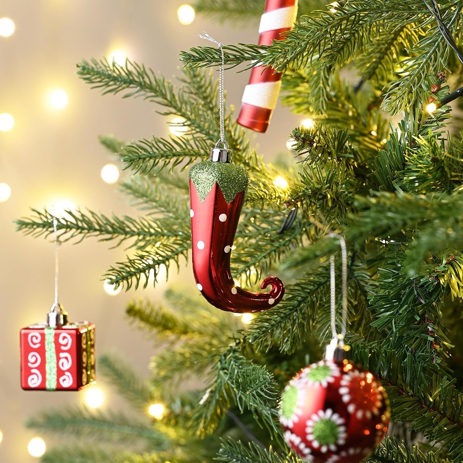 Valery Madelyn 100ct Christmas Ball Ornaments Set, Elf Red Green White Shatterproof Christmas Tree Decorations Variety Ornaments Bulk, Whimsical Hanging Ornaments for Xmas Trees Holiday Party Decor - Image 7