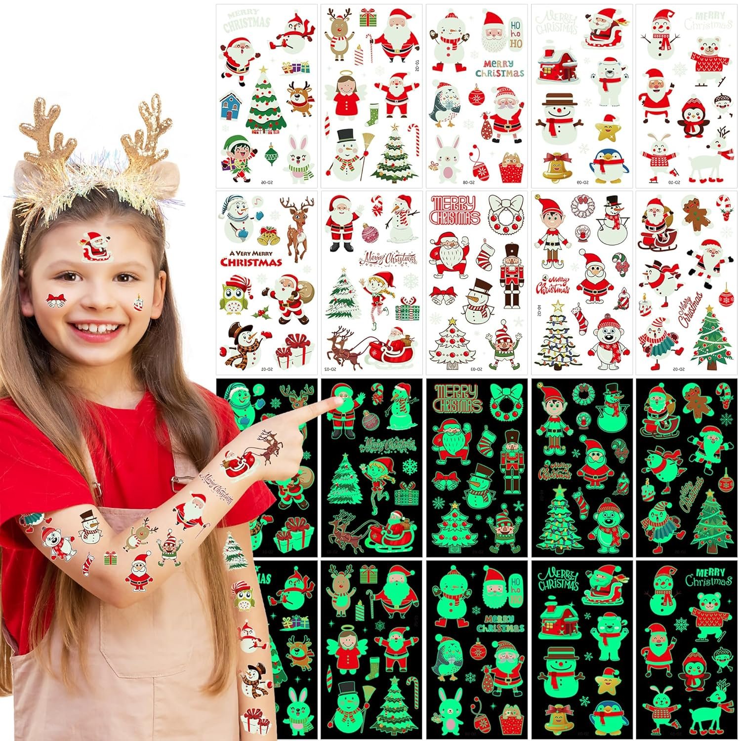 120PCS Luminous Christmas Tattoos for Kids, 10 Sheets Xmas Accessories Glow in the Dark Fake Tattoo Stickers with Santa for Stocking Stuffers, Cute Christmas Party Favors Supplies for Boys Girls - Image 10