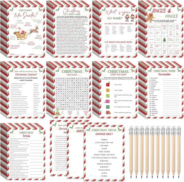 109 Pcs Christmas Trivia Party Games Set Xmas Festival Trivia Cards Word Scramble Christmas Games Christmas Pencils Holiday Activity Games for Friends Coworkers Party Groups - Image 2