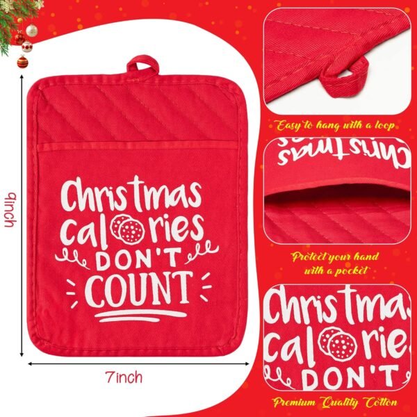 R HORSE 6 Pieces Christmas Pot Holders with Pocket Xmas Cotton Potholders for Kitchen Machine Washable Oven Mitts Heat Resistant Hot Pads Red Cookie Bag for Christmas Kitchen Gift 7 x 9 in - Image 3