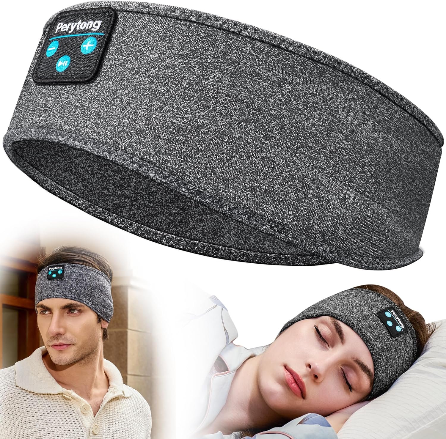 Perytong Sleeping Headphones Bluetooth Headband, Soft Long Time Play Sleeping Headsets with Built in Speakers Perfect for Workout,Running,Yoga,Travel, Darkgray - Image 2