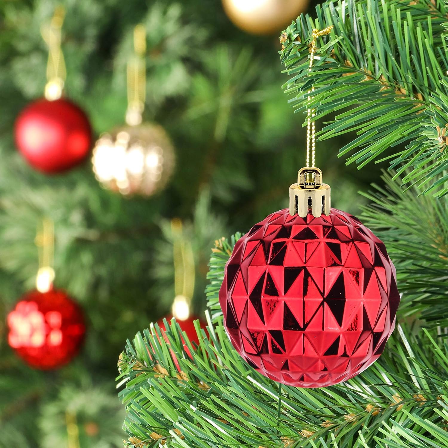45Pcs 6cm/2.36inch Christmas Balls Glitter Christmas Tree Ornaments Hanging Christmas Home Decorations for Home House Bar Party(Red/Gold - Image 7