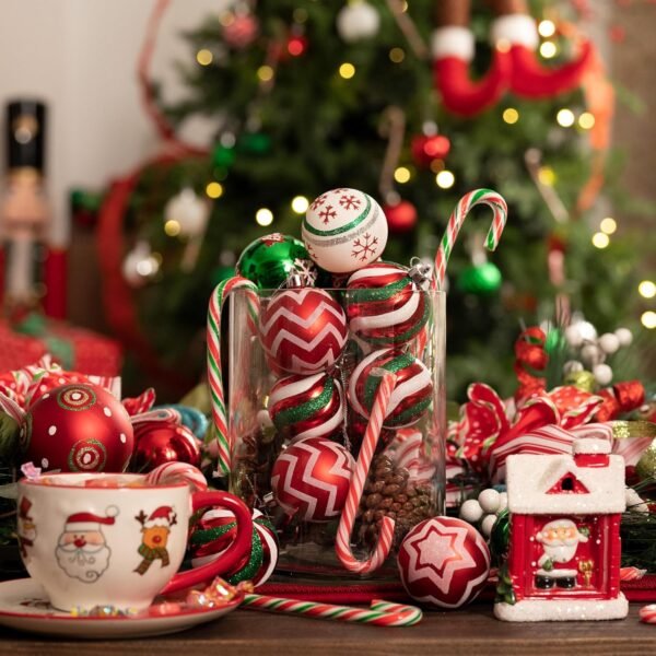 Valery Madelyn Christmas Ornaments Tree Decorations, 30ct Red Green White Shatterproof Christmas Ball Ornaments Set, 2.36 Inch Decorative Hanging Ornament Bulk for Xmas Holiday Party Decor - Image 5