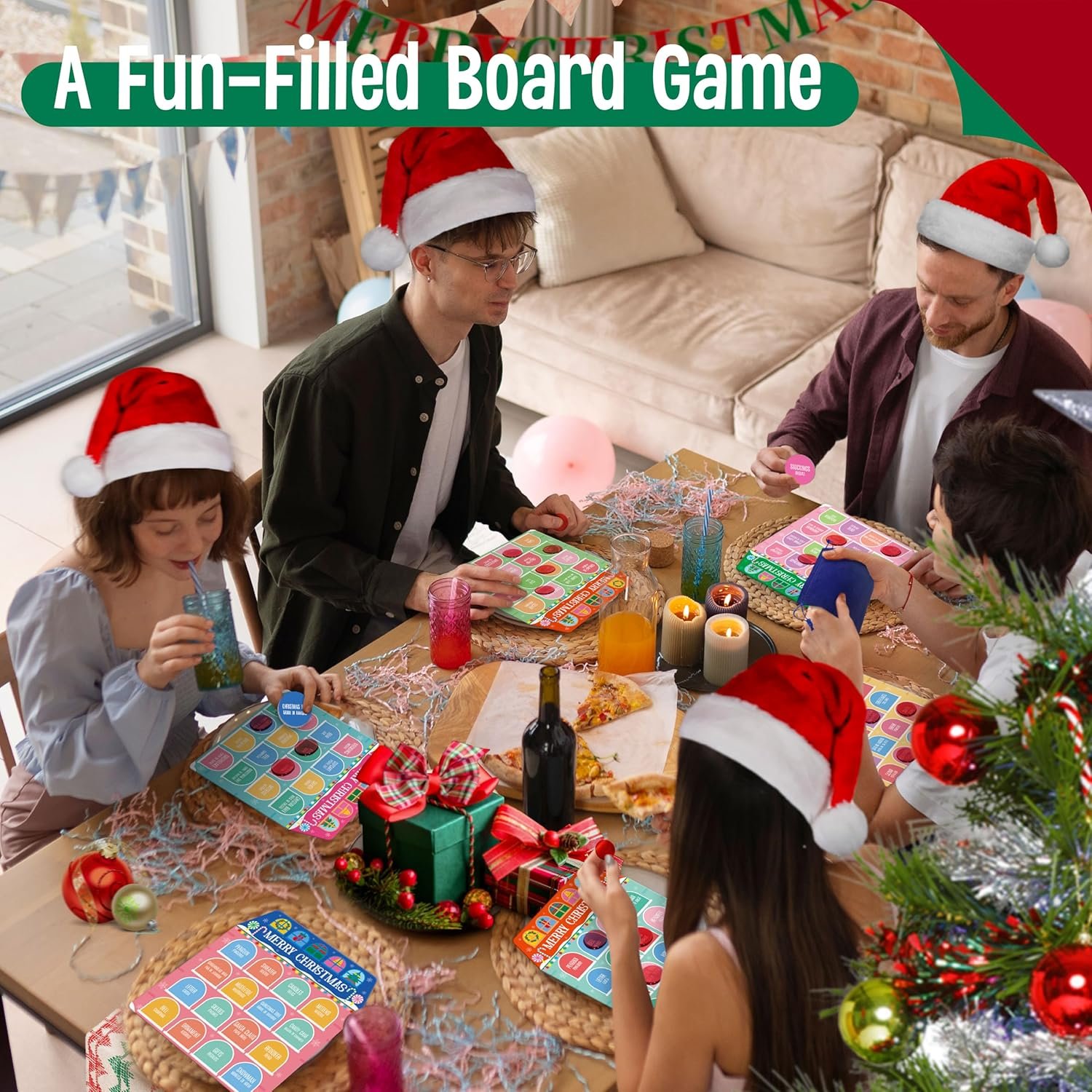 Christmas Bingo Game, 12PCS Bilingual English and Spanish Bingo Board Game, 12 Players Bingo Game Set for Teenager or Adults Xmas Party, Fun Interesting Activity Winter Party Supplies - Image 8
