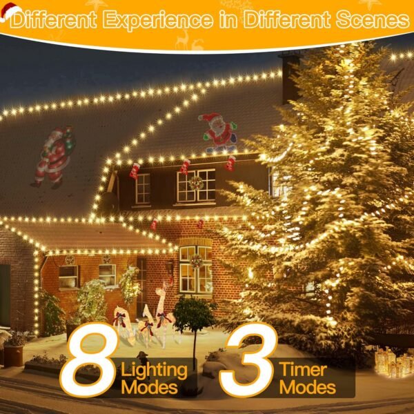 Ollny Christmas Lights 1000 LED 330 FT, IP67 Waterproof Plug in Christmas Tree Lights with Remote, 8 Modes, 3 Timers, Dimmable, House Xmas Indoor Decorations Outdoor Christmas Lights (Warm White) - Image 6