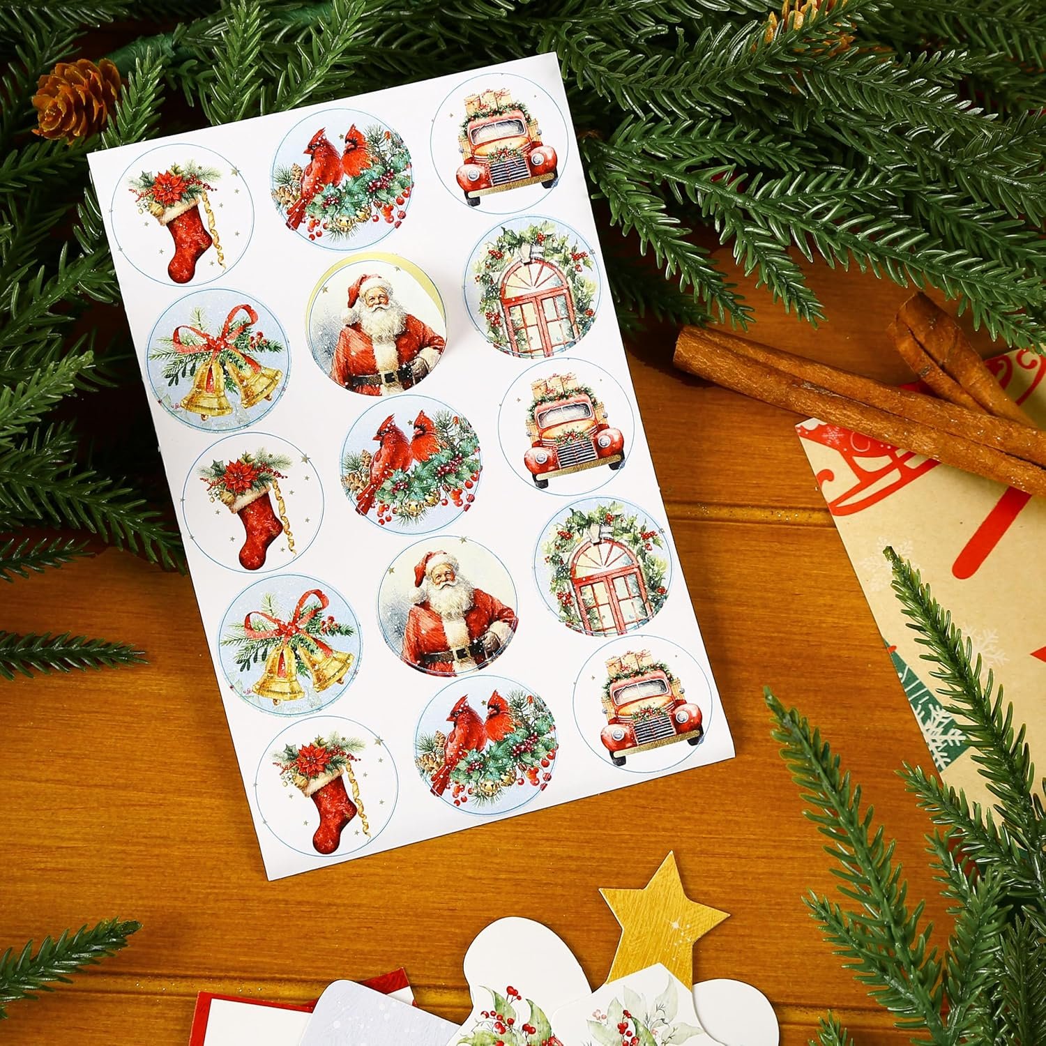 Boxed Christmas Postcards Set with Unique Christmas Tree Shape Images, Santa Claus, Bird and Car, Holiday Postcards for DIY Card Paper, High Gloss 4" x 6" Inch, Greeting Cards(6 Assorted Designs, 24 Cards and Envelopes) - Image 7