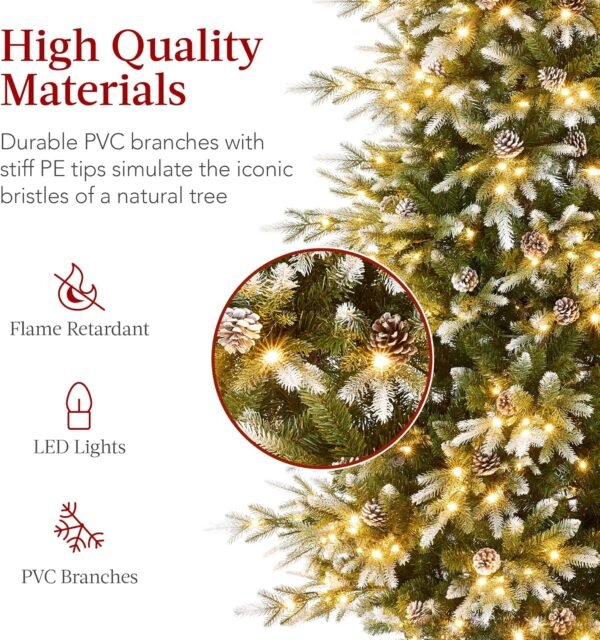 Best Choice Products 12ft Pre-Lit Artificial Frosted Aspen Christmas Tree, Partially Flocked Holiday Décor w/ 2-in-1 White & Multicolor LED Lights - Image 4