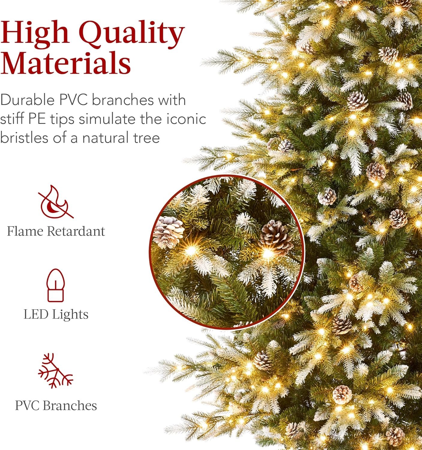 Best Choice Products 12ft Pre-Lit Artificial Frosted Aspen Christmas Tree, Partially Flocked Holiday Décor w/ 2-in-1 White & Multicolor LED Lights - Image 4