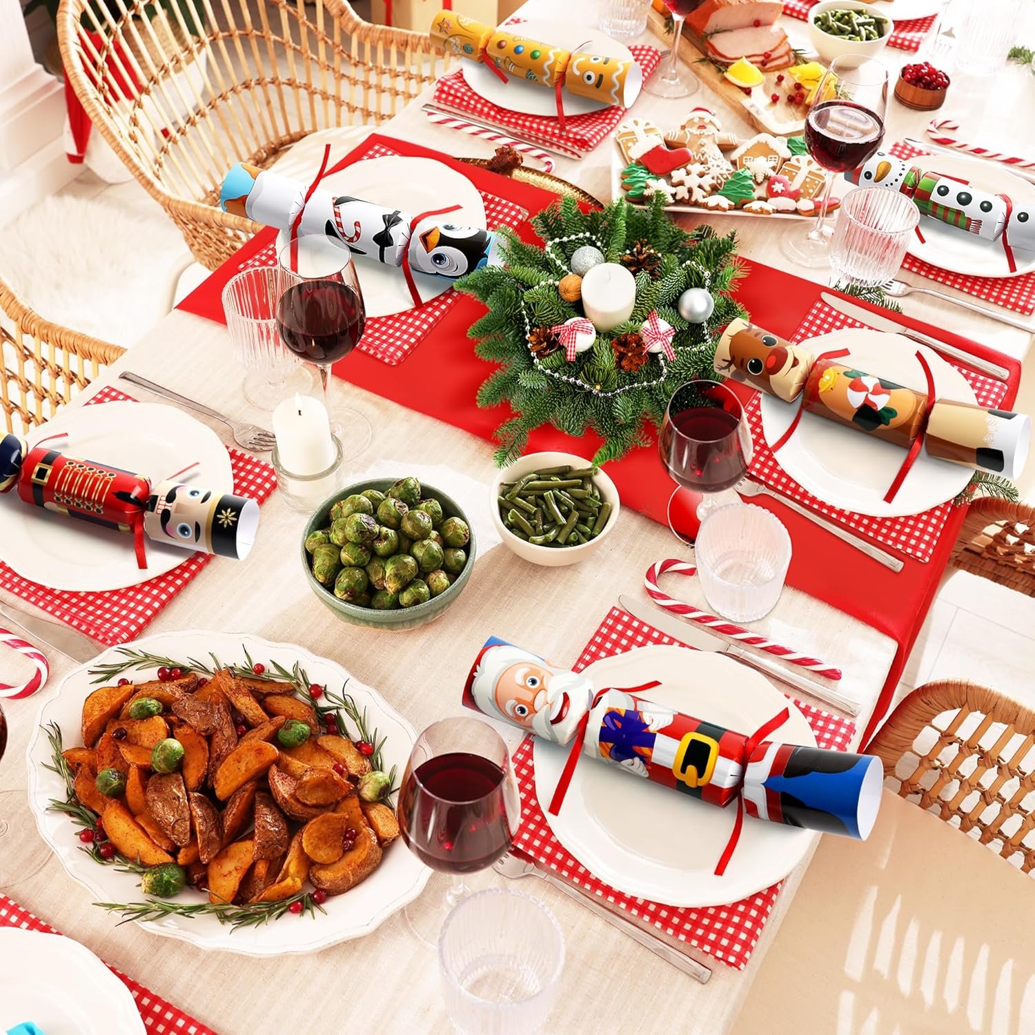 D-FantiX 8Pcs Christmas Non-Snap Party Table Favors with Party Hats Joke Little Gifts for Kids Adults, 8 Christmas Character Design, Xmas Seasonal Holiday Dinner Traditions Supplies - Image 5