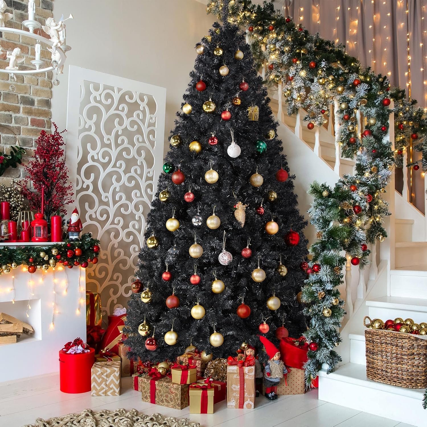Yaheetech 7.5ft Black Artificial Christmas Pine Tree Seasonal Holiday Carnival Home Party Decoration for Home, Office Indoor Outdoor with 1749 Branch Tips and Foldable Stand - Image 3