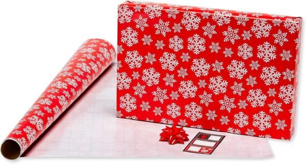 American Greetings 120 sq. ft. Red and Black Christmas Wrapping Paper Set with Cut Lines (4 rolls 30 in. x 12 ft., 7 Bows, 30 Gift Tags), Christmas Text, Plaid, Reindeer and Snowflakes - Image 4