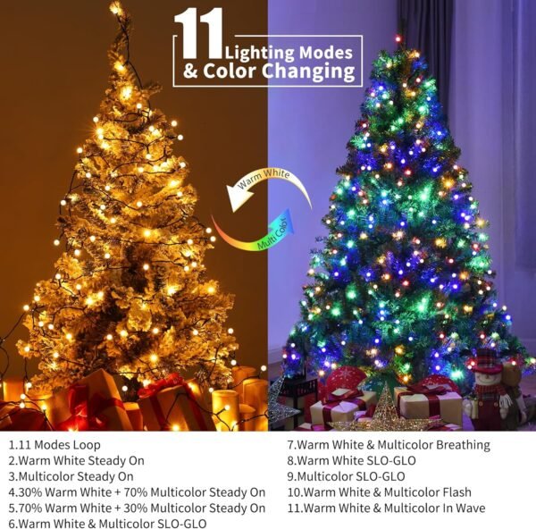 Brizled Christmas Lights, 66ft 200 LED Color Changing String Lights, Warm White & Colored Christmas Lights, Dimmable Berry String Lights, Connectable Lights String for Xmas Tree Party - Image 3